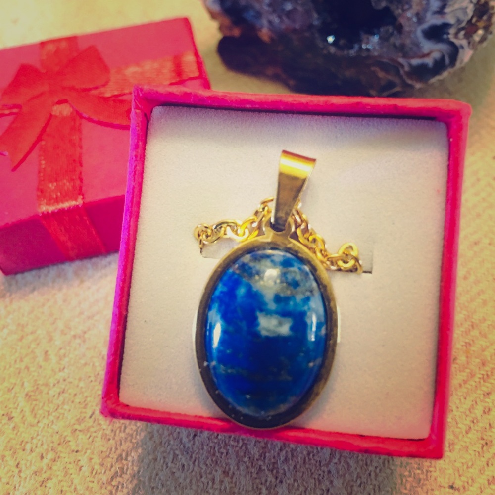 Lapis Lazuli Crystal Cabochon Pendant Necklace